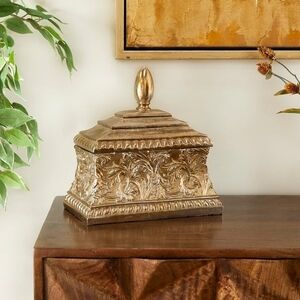 Deco79 2-piece Silver & Gold Floral Embossed Decorative Polystone Lidded Box